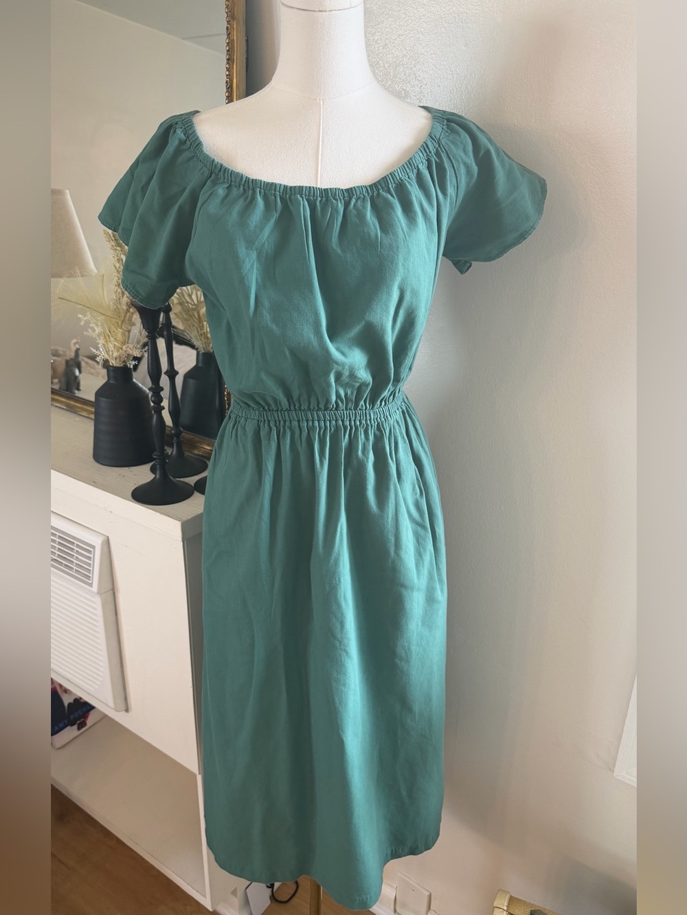 Universal Thread Teal Off-Shoulder Elastic-Waist Midi Dress